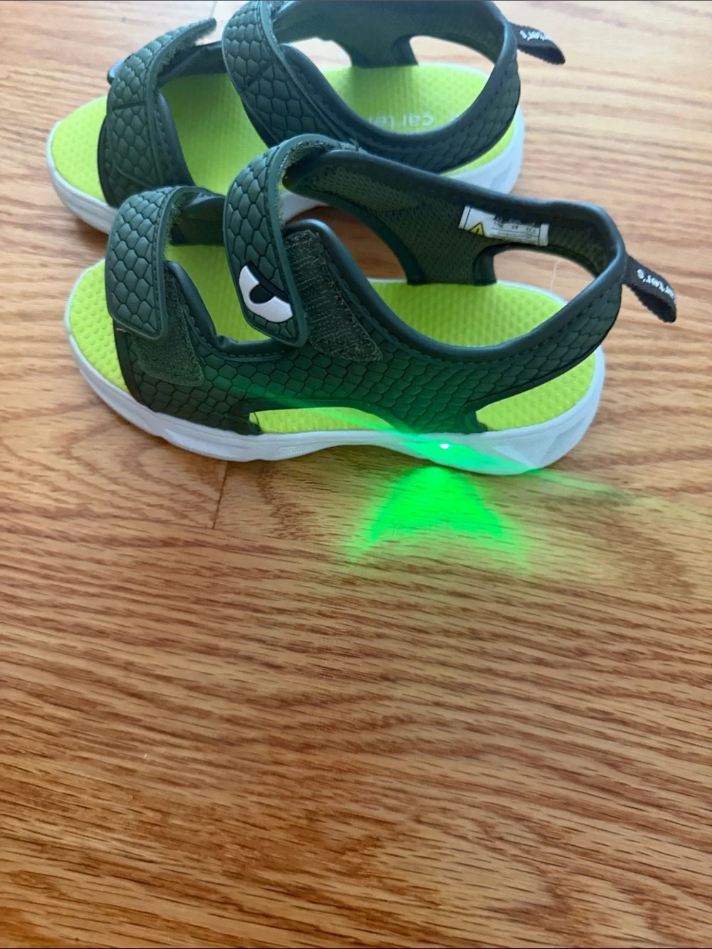 Carter's Dark Green Kids Sandals with Bright Lime Footbed